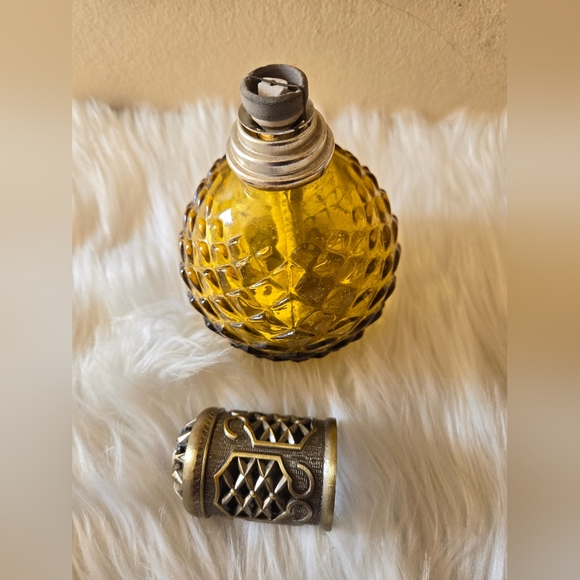 Art Glass Catalytic Effusion Fragrance Oil Diffuser Lamp Brown Swirls Gold Cap - Picture 4 of 10